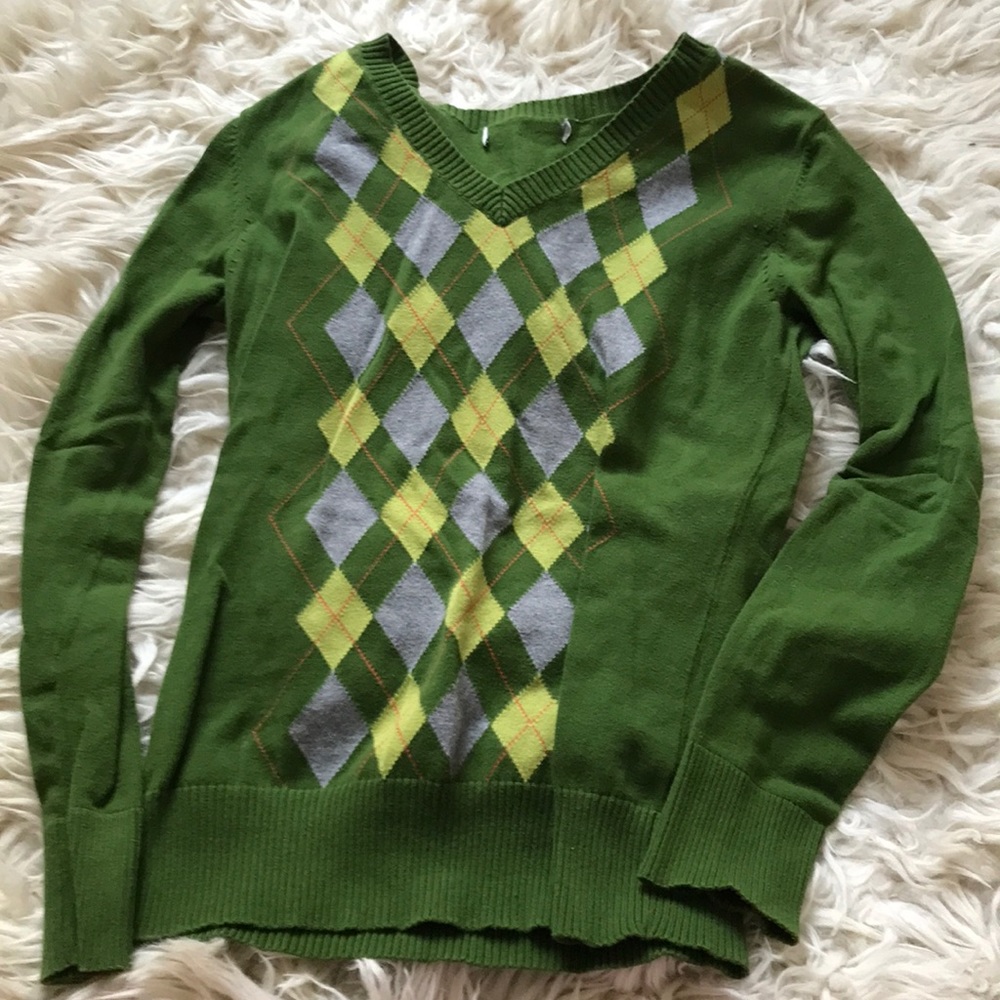 Green argyle sweater